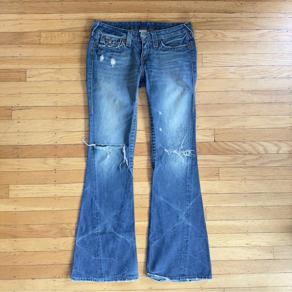 vintage y2k true religion joey destroyed medium low rise flares 28